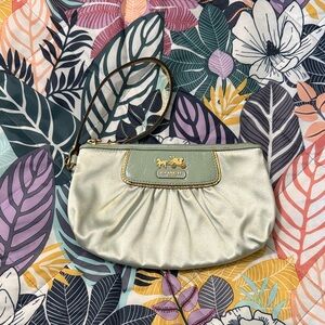Coach Cream Wristlet with Gold Accents